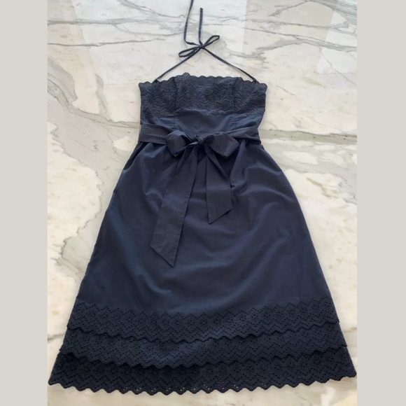 PETRO ZILLIA BLACK COTTON HALTER EYELET DRESS SZ 4 - Picture 6 of 12